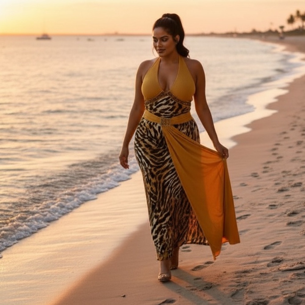 Gold Yellow and Black Backless Dress